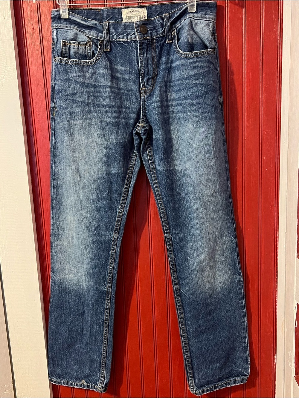 Aeropostale Men's Washed Indigo Essex Straight Jeans 28x30